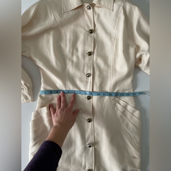 Vintage Silk Cream Button Midi Dress with Shoulder Pads Medium M - Picture 14 of 15